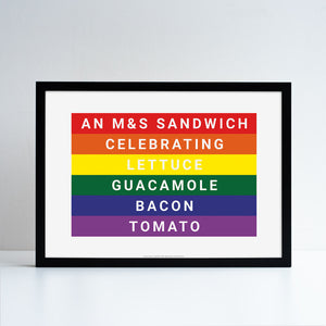 A framed reproduction of a work by Chester Tenneson. Graphic work featuring typography and a rainbow flag.