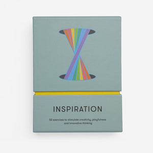 An image of a box of cards with the word 'Inspiration' in the bottom centre and a rainbow graphic in the the top centre.