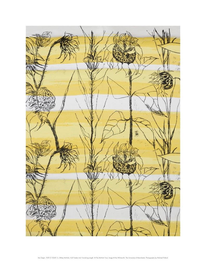 Image of Van Gogh textile design by Althea McNish. Yellow, white and black floral design