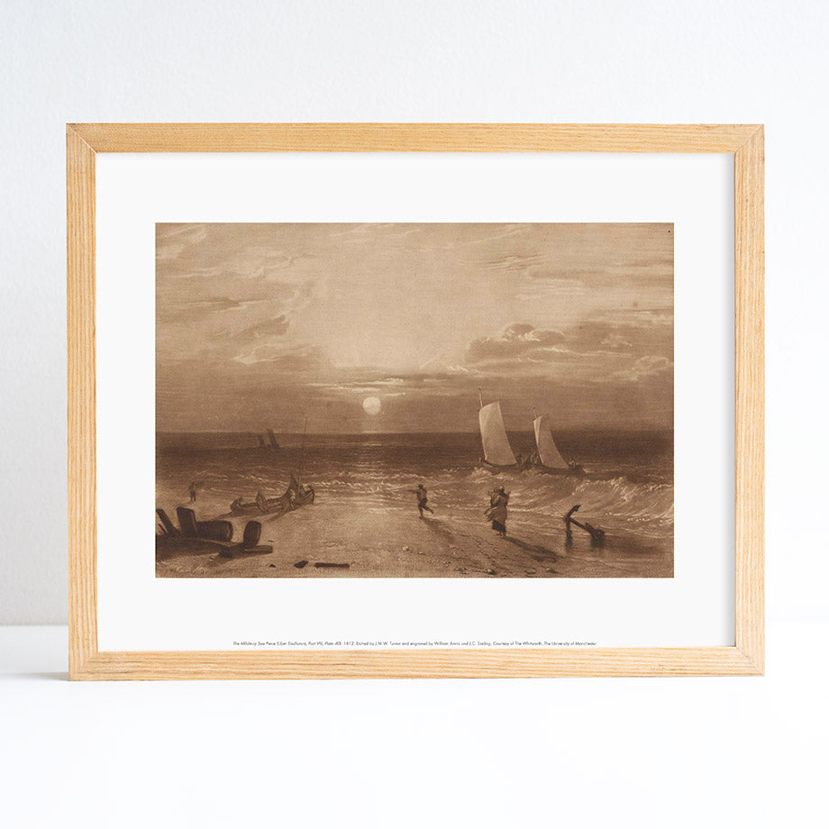 Printed reproduction of a seascape etched drawing by JMW Turner.