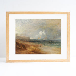 Reproduction of JMW watercolour featuring a view of a beach in Margate. Placed in an ash frame.