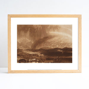 Printed reproduction of a landscape drawing/etching by JMW Turner. Placed in an ash frame.