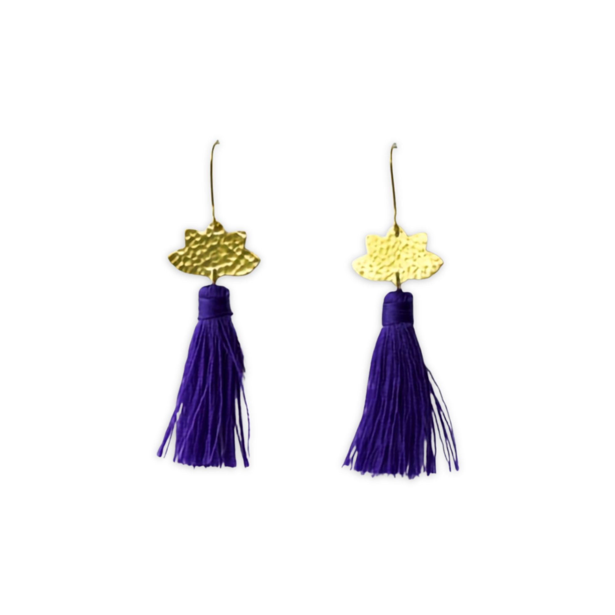 Brass Lotus and Tassel Earrings