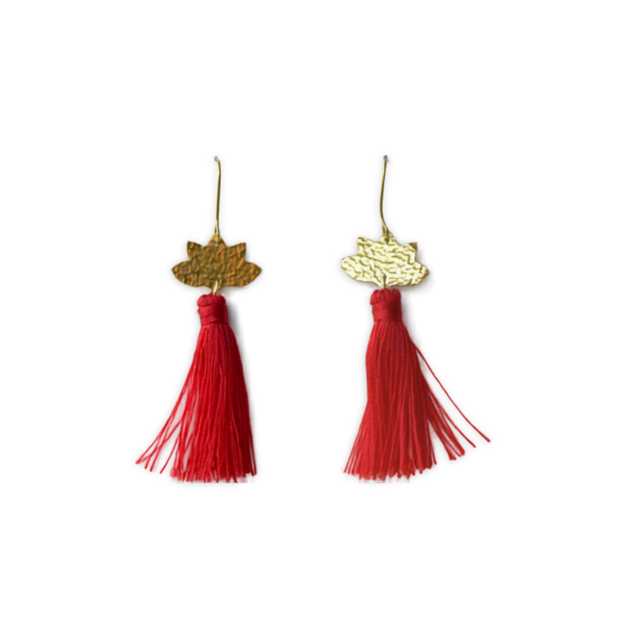 Brass Lotus and Tassel Earrings