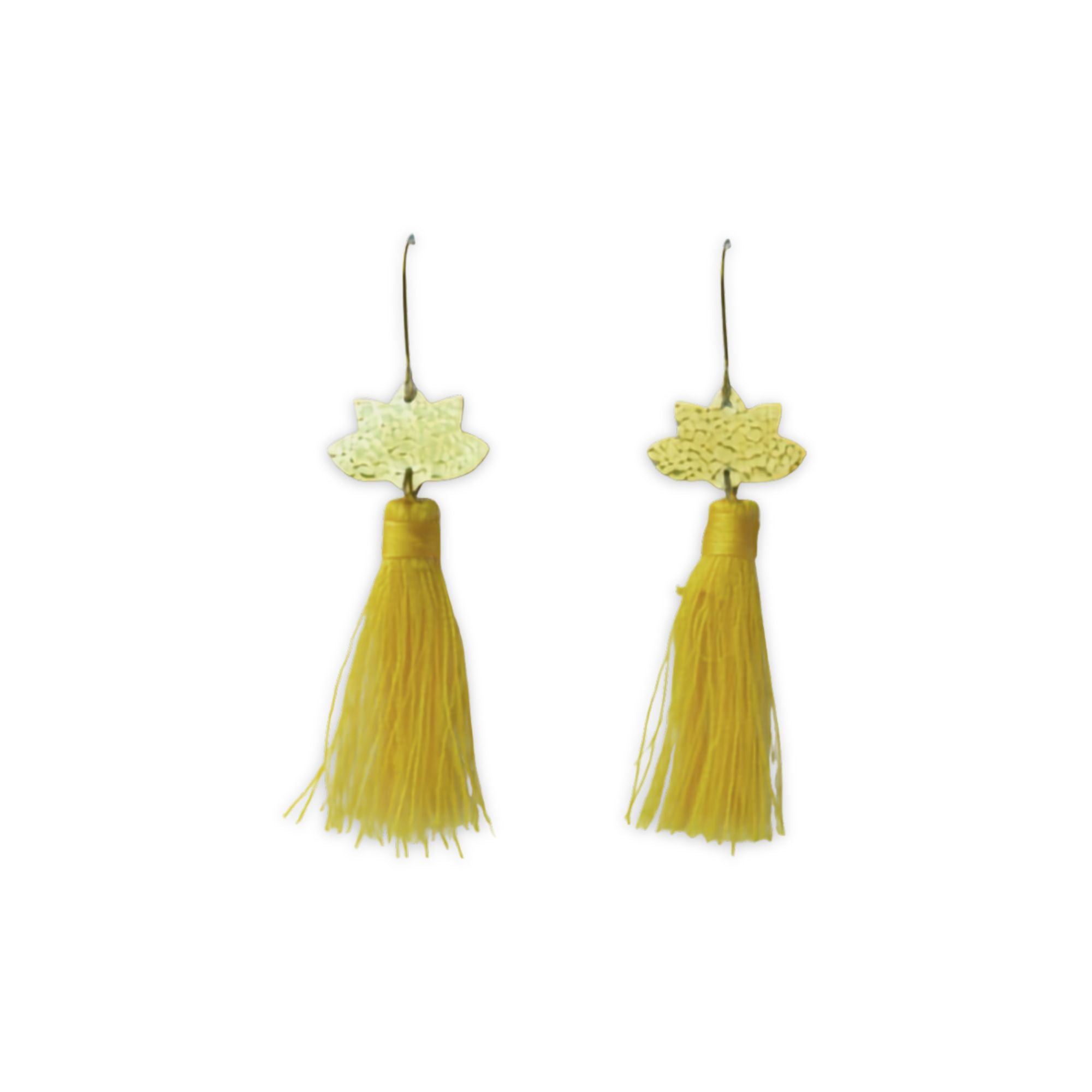 Brass Lotus and Tassel Earrings