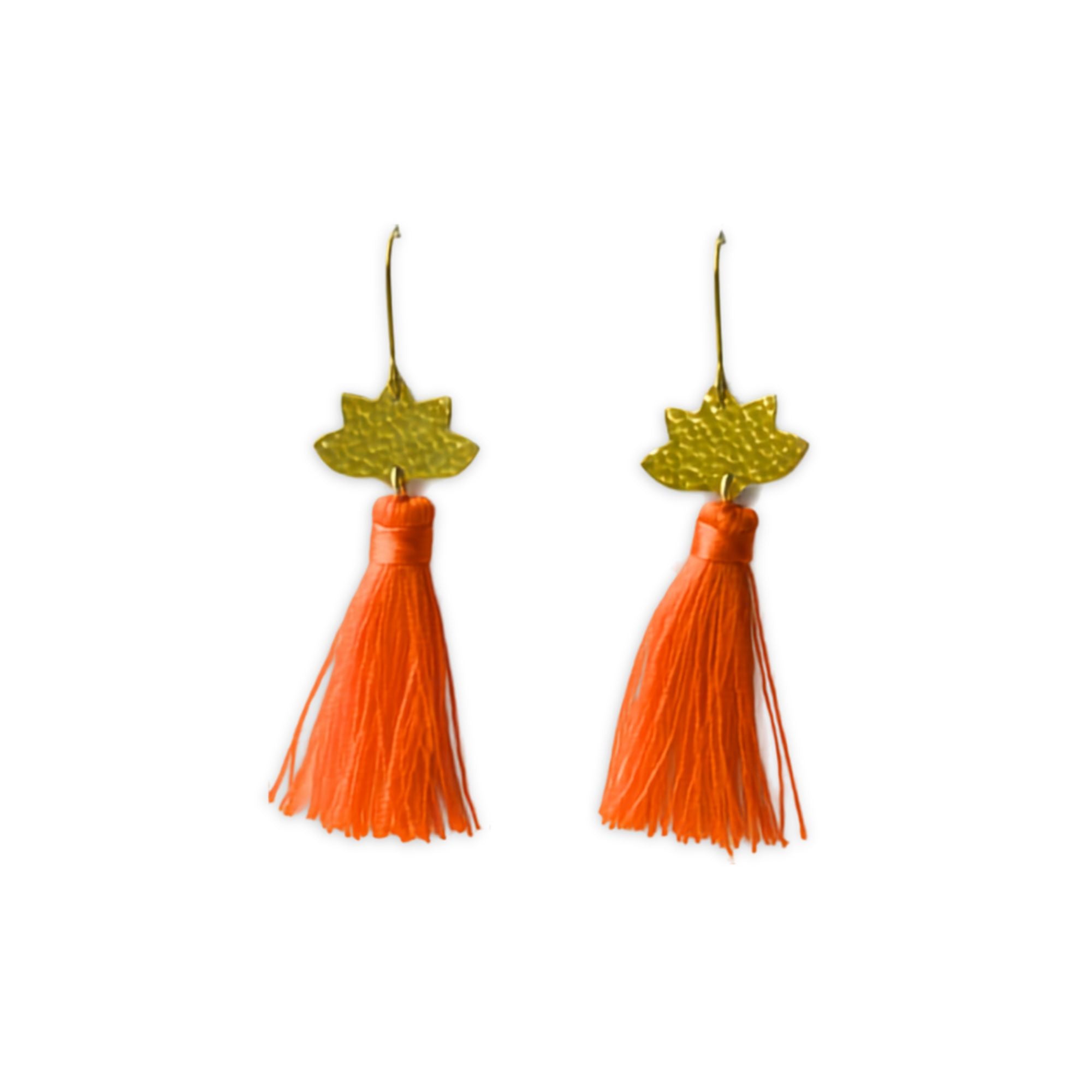 Brass Lotus and Tassel Earrings