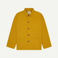 Yellow jacket with button details on a white background