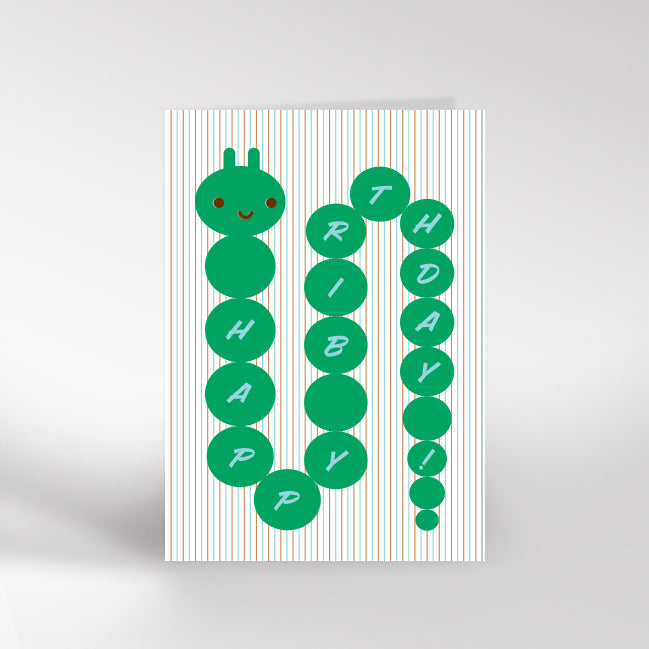 Birthday card with a caterpillar illustration