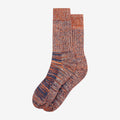 Orange fuzzy socks against white background