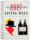 2027 diary titled 'Living Well' with a hat and wine bottle design on the cover.