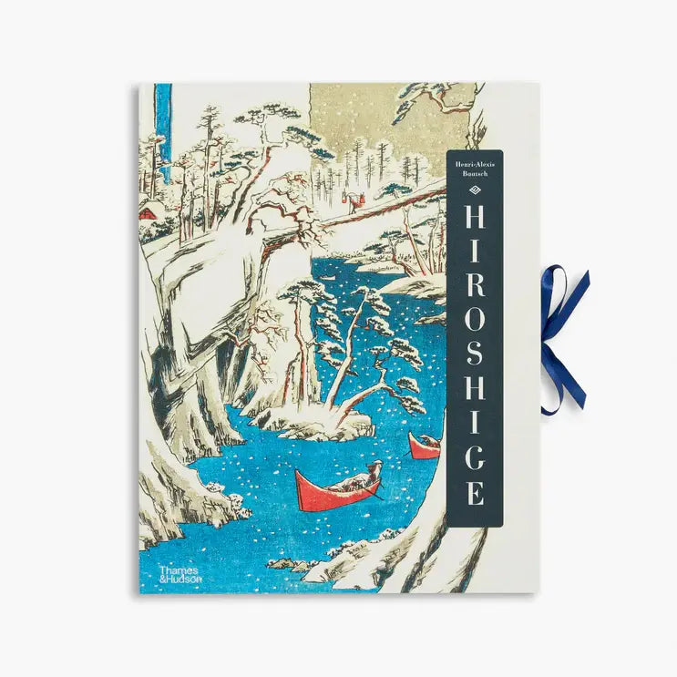 A book cover with an illustration by Hiroshige with blue ribbon visible