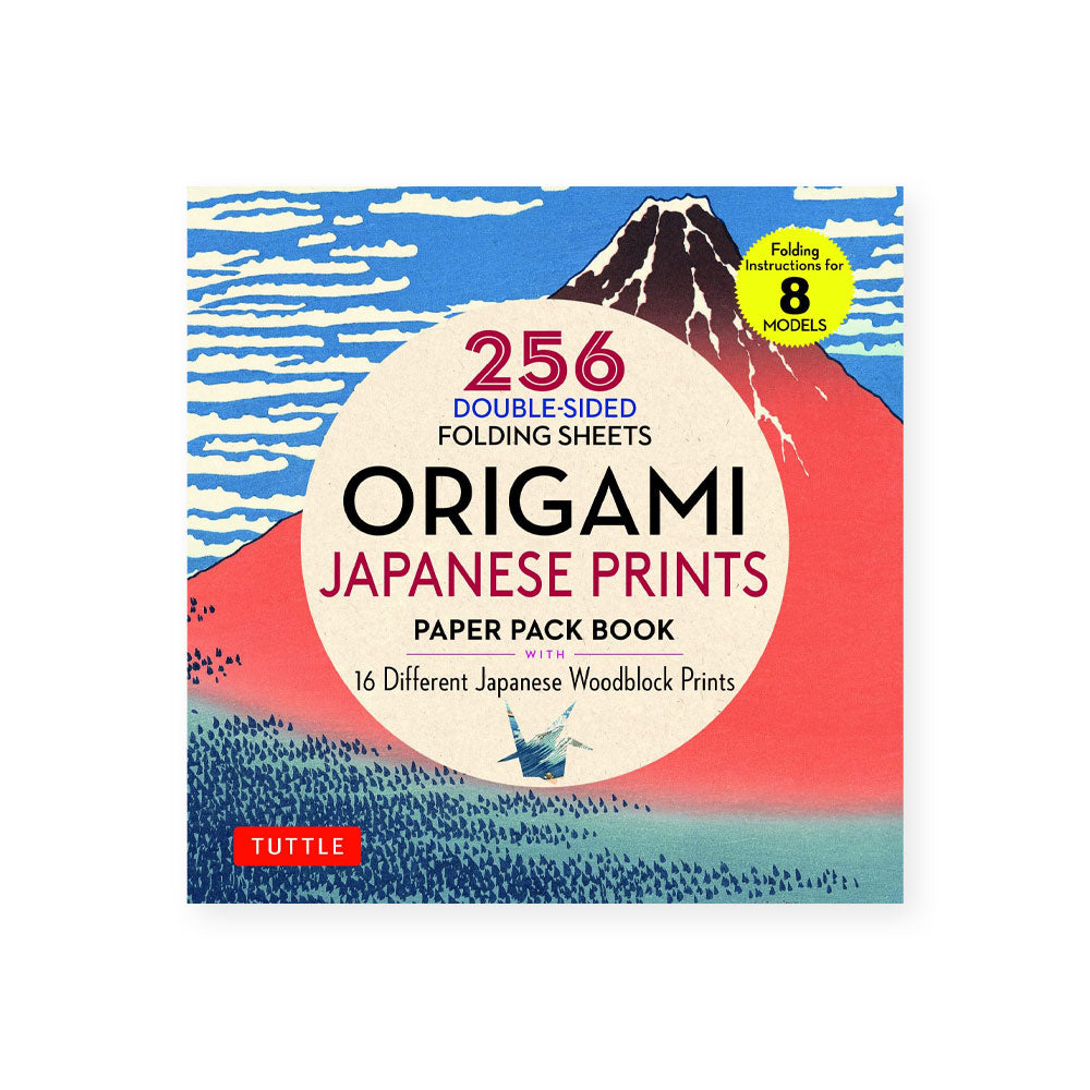Front cover of origami paper book featuring Red Fuji artwork