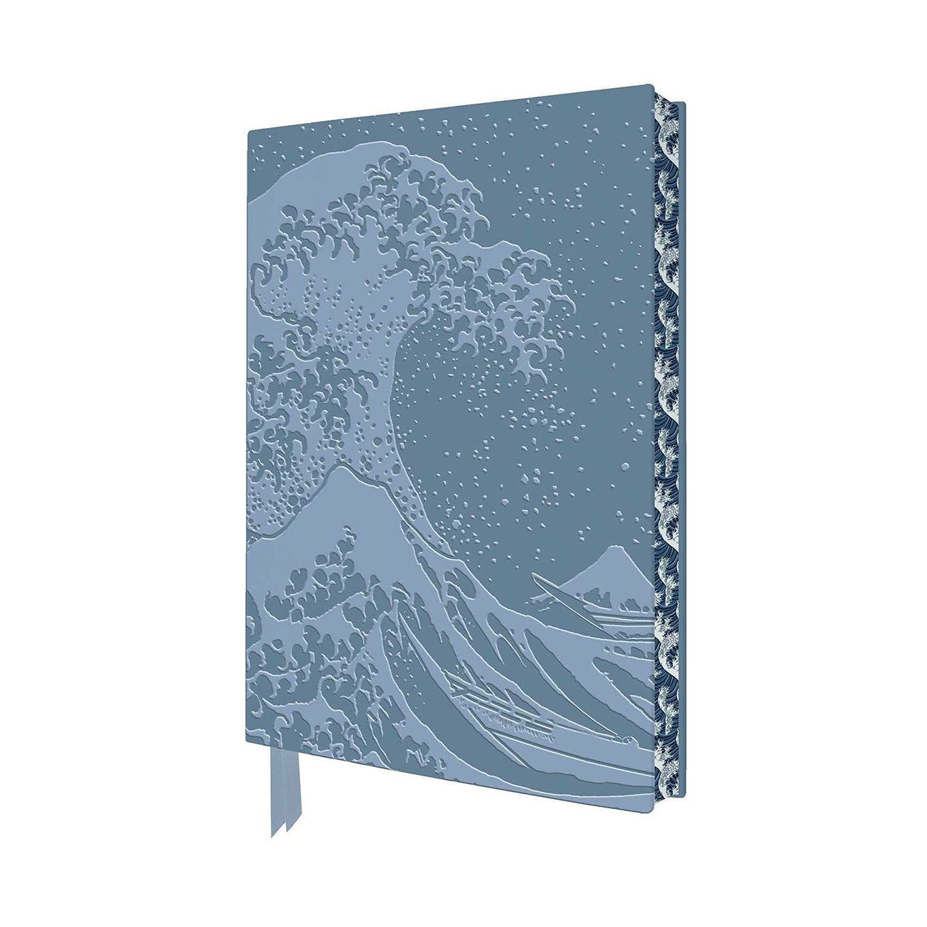 Notebook featuring grey and blue impression of Hokusai's The Great Wave