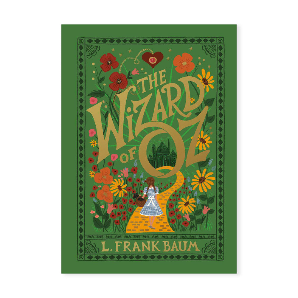 Green book cover with illustration of a scene from The Wizard of Oz