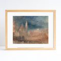 Framed artwork of a landscape with a clock tower on a white background