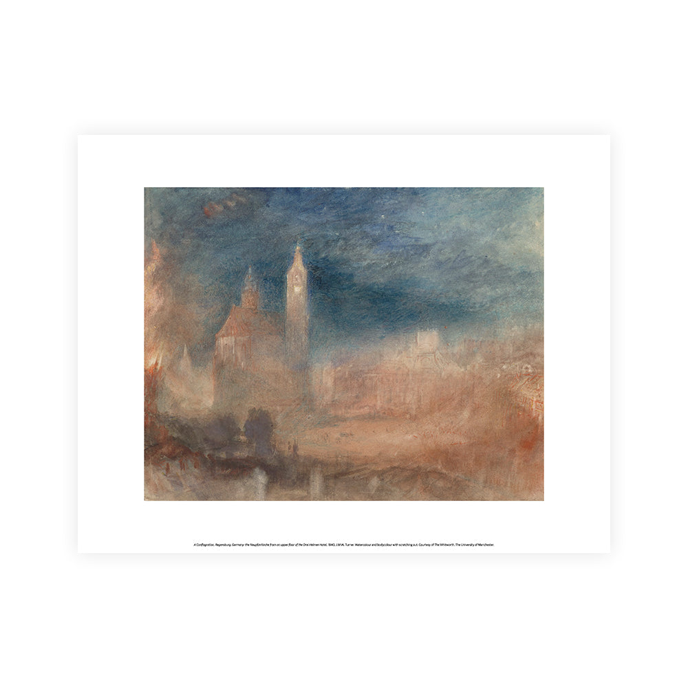 Framed artwork of a landscape with a castle-like structure under a blue sky.
