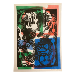 Four coloured abstract risograph print by Aliyah Hussain