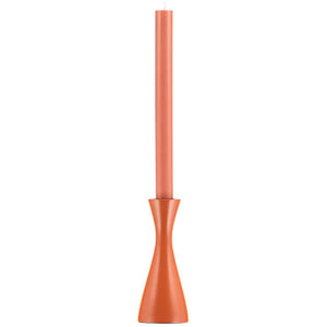 Copper-colored candle holder with a candle on a white background