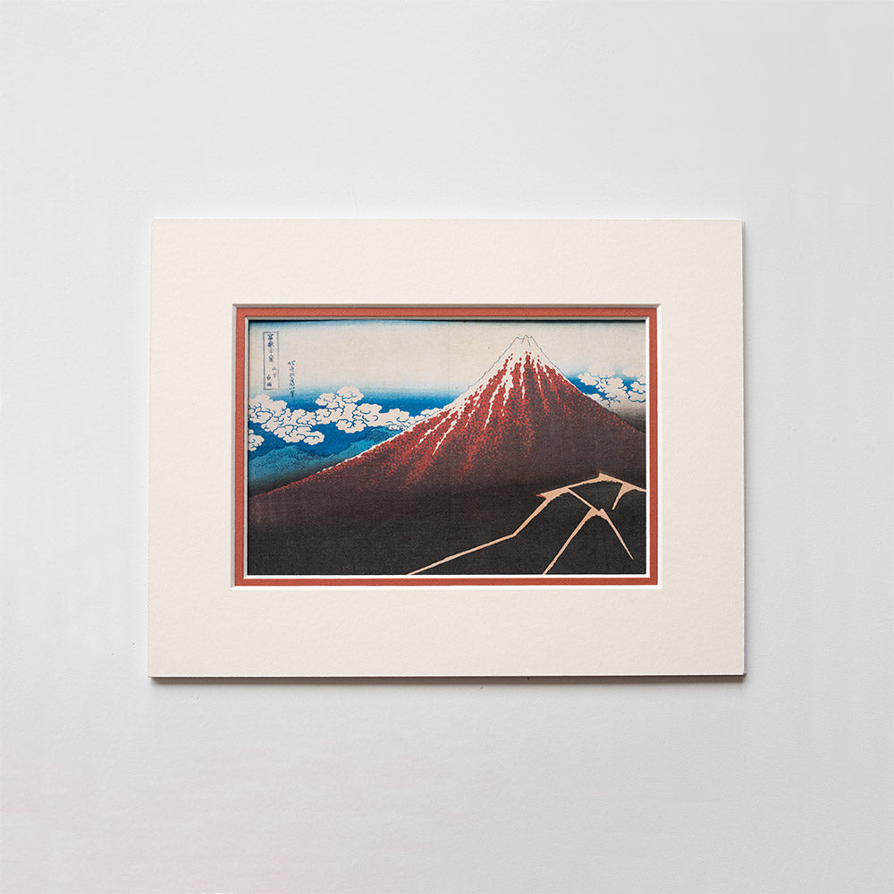 Mounted artwork of Mount Fuji on a light grey background