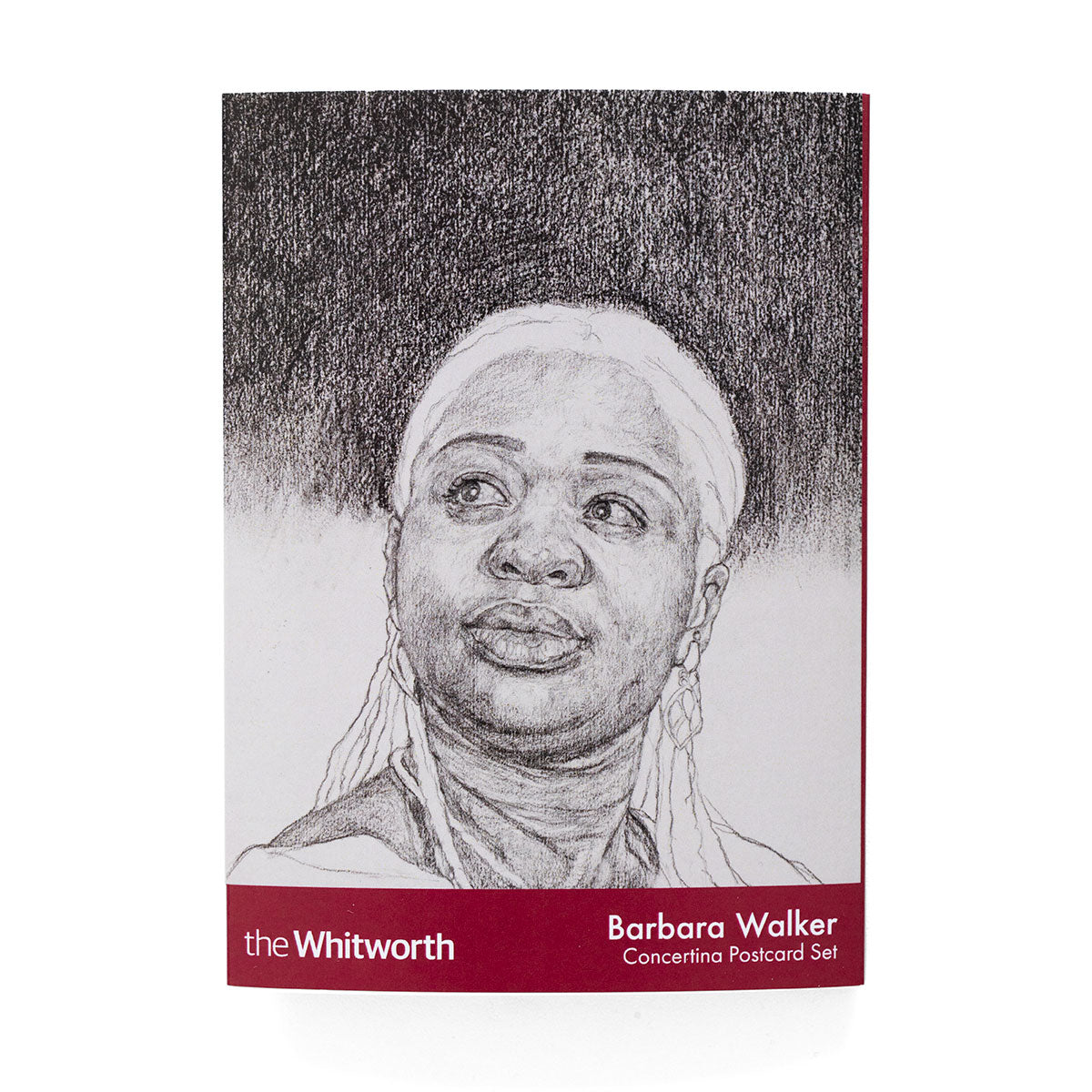 Front cover for the concertina postcard pack featuring Rosemary III by Barbara Walker - a black and white portrait.