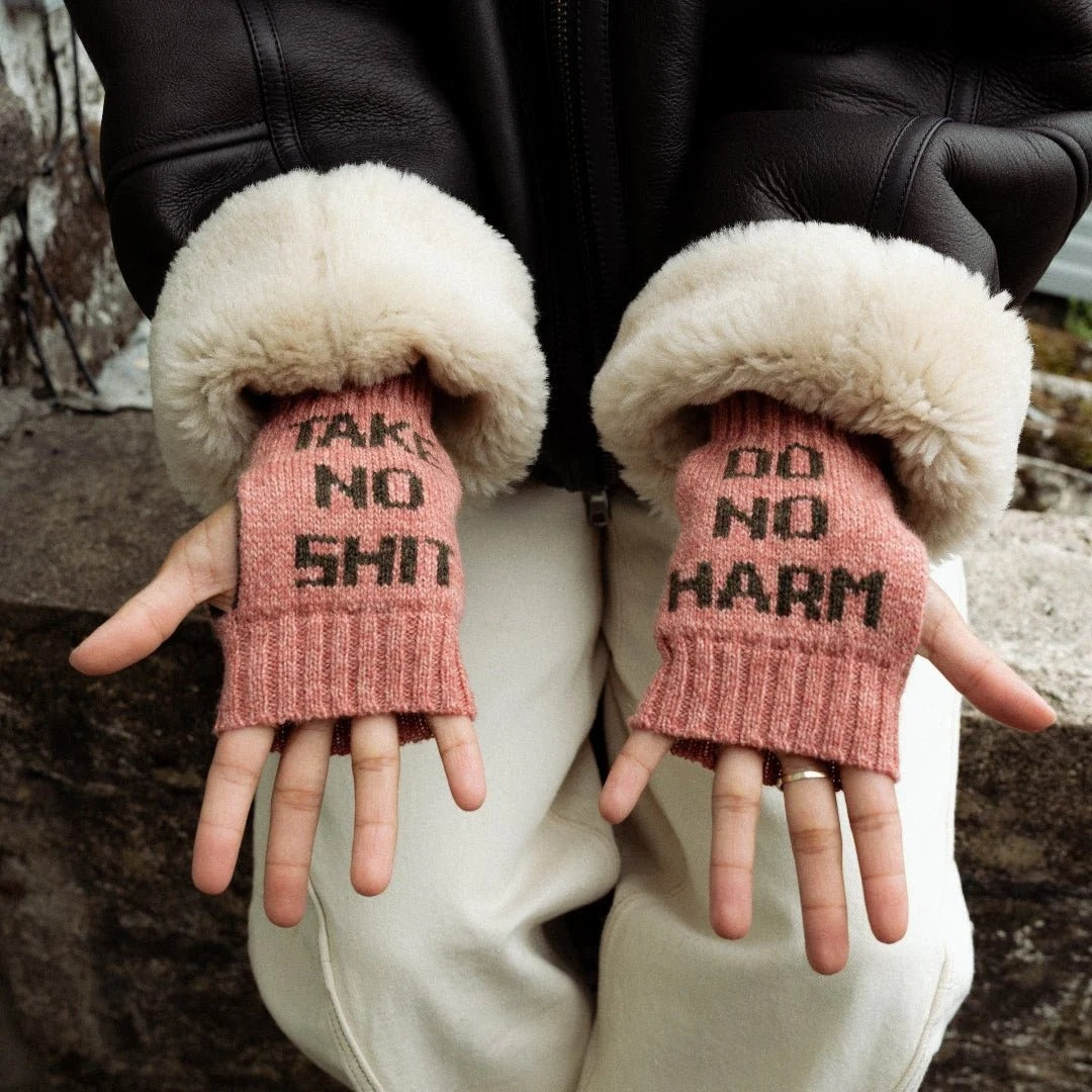 Do No Harm Take No Shit Wrist Warmers - Black and Beech