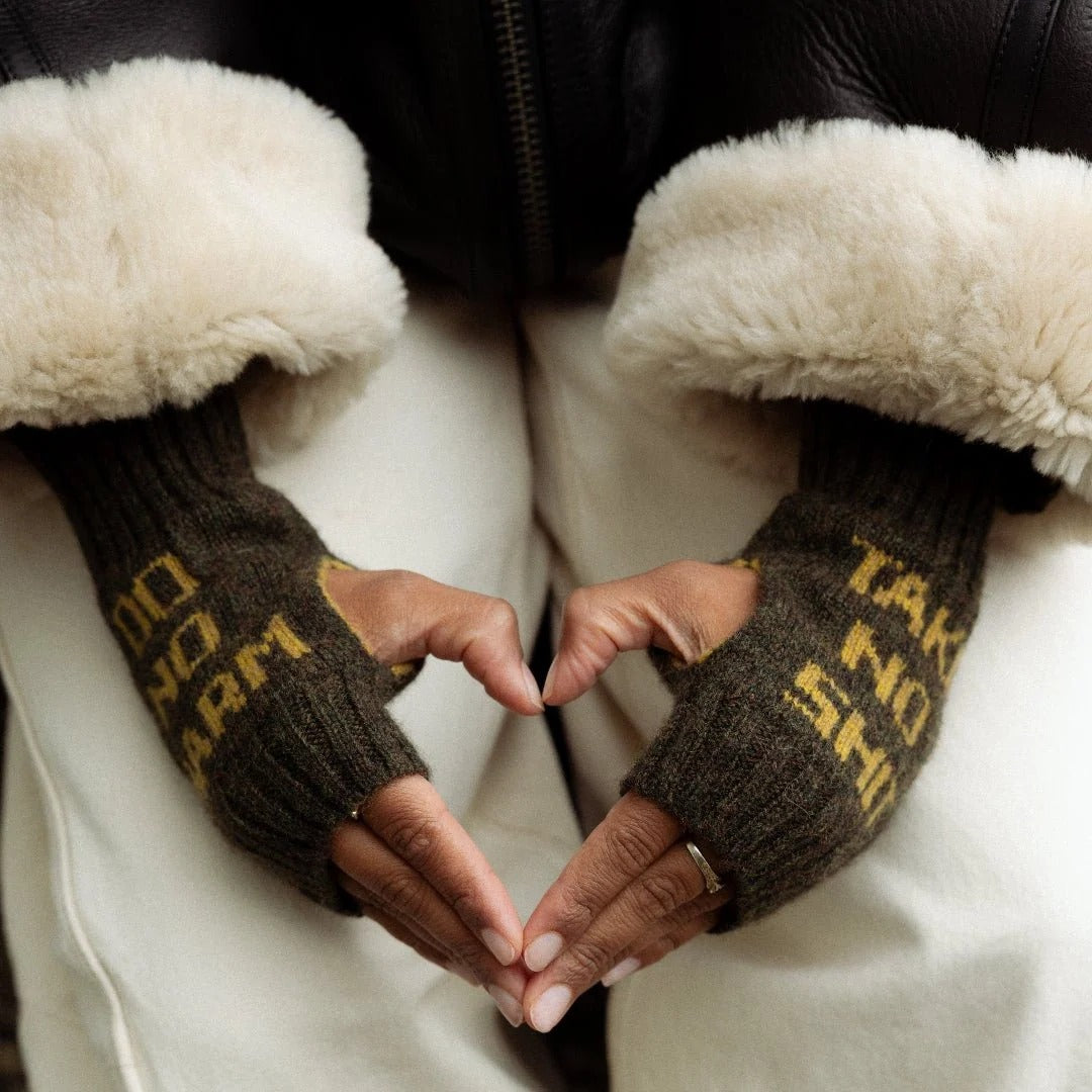 Do No Harm Take No Shit Wrist Warmers - Black and Beech