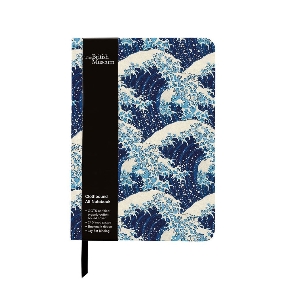 Journal with branded British Museum belly band. Notebook features a repeat pattern of Hokusai's The Great Wave