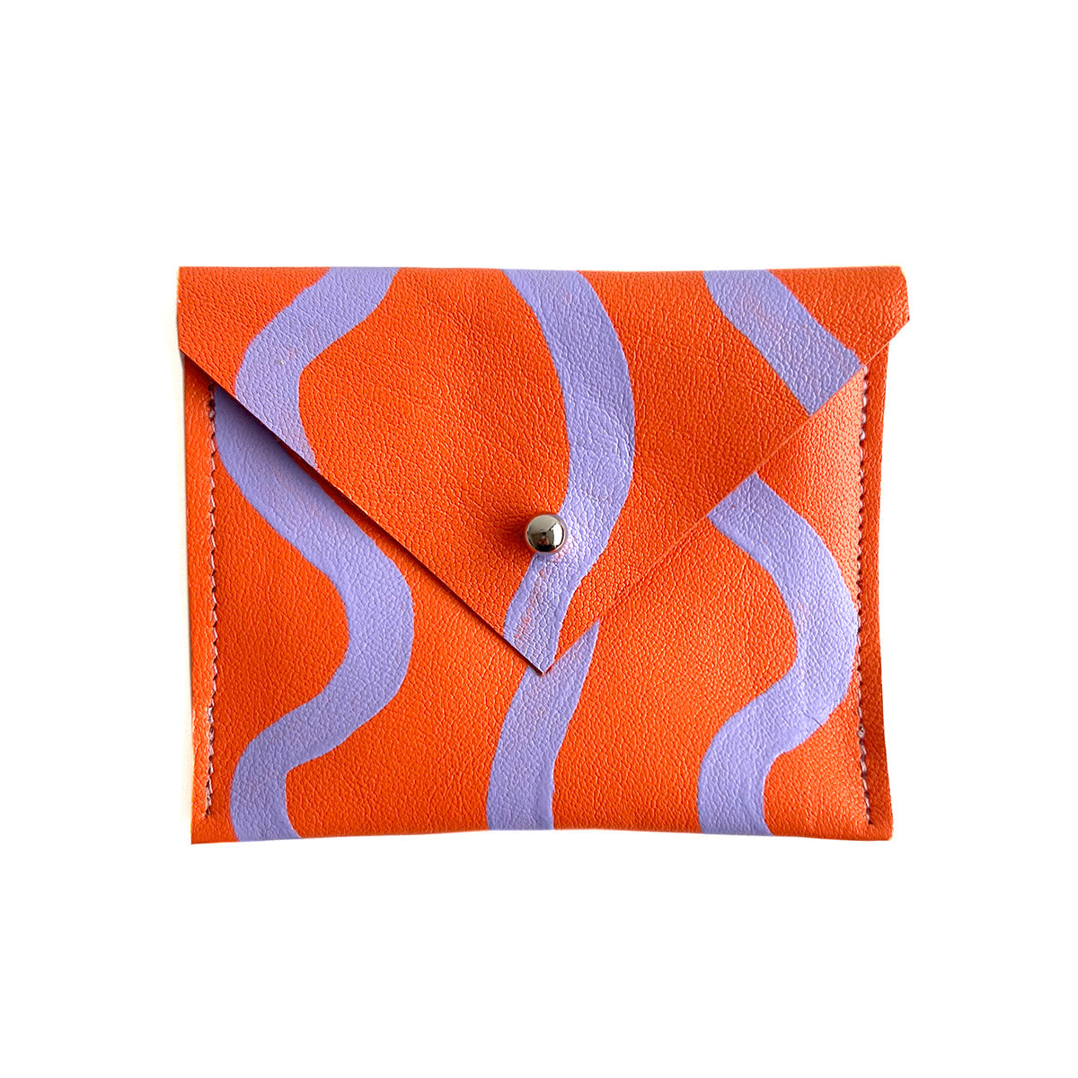 Orange rectangular card pouch with hand painted design.