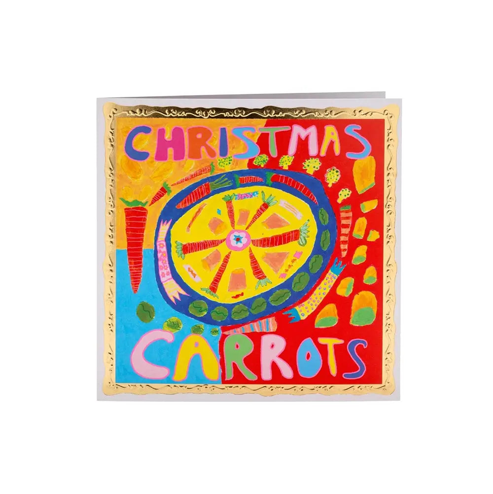 Colourful Christmas card with a wheel design and text on a white background