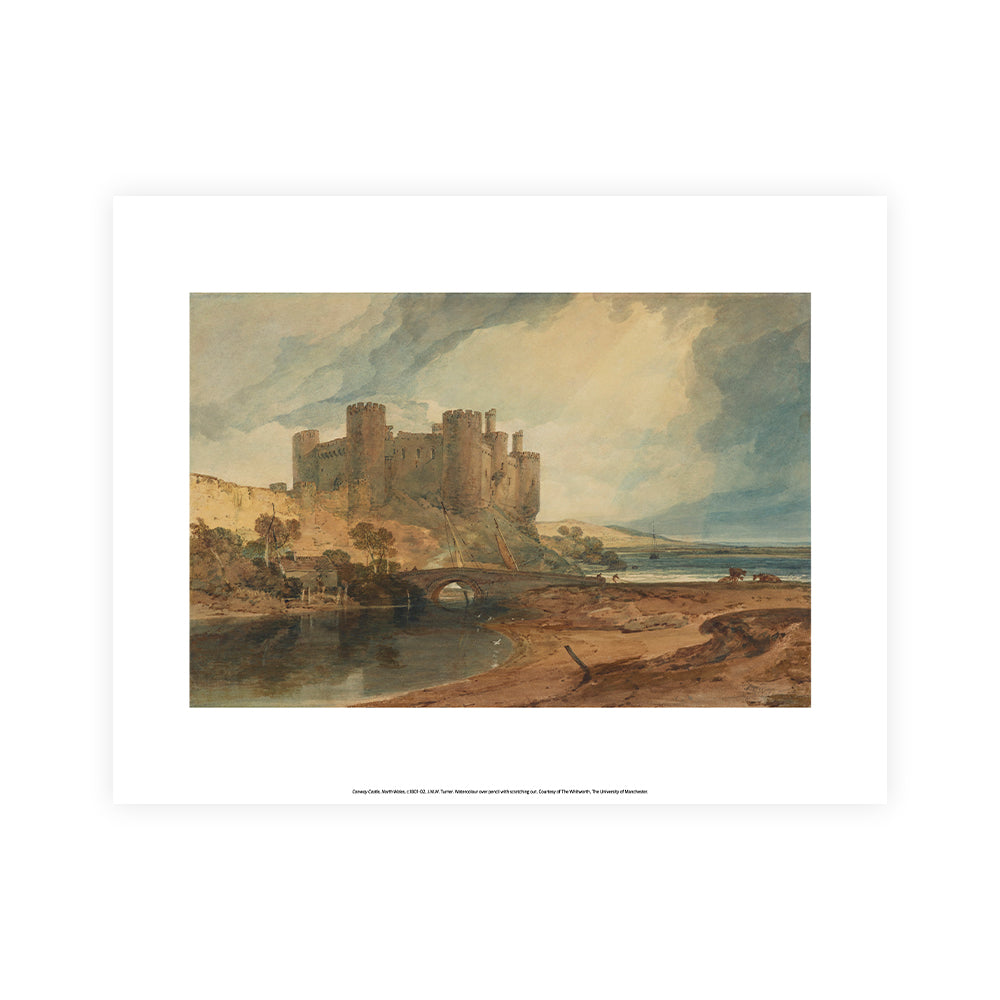 Painting of a castle by a river with a stormy sky