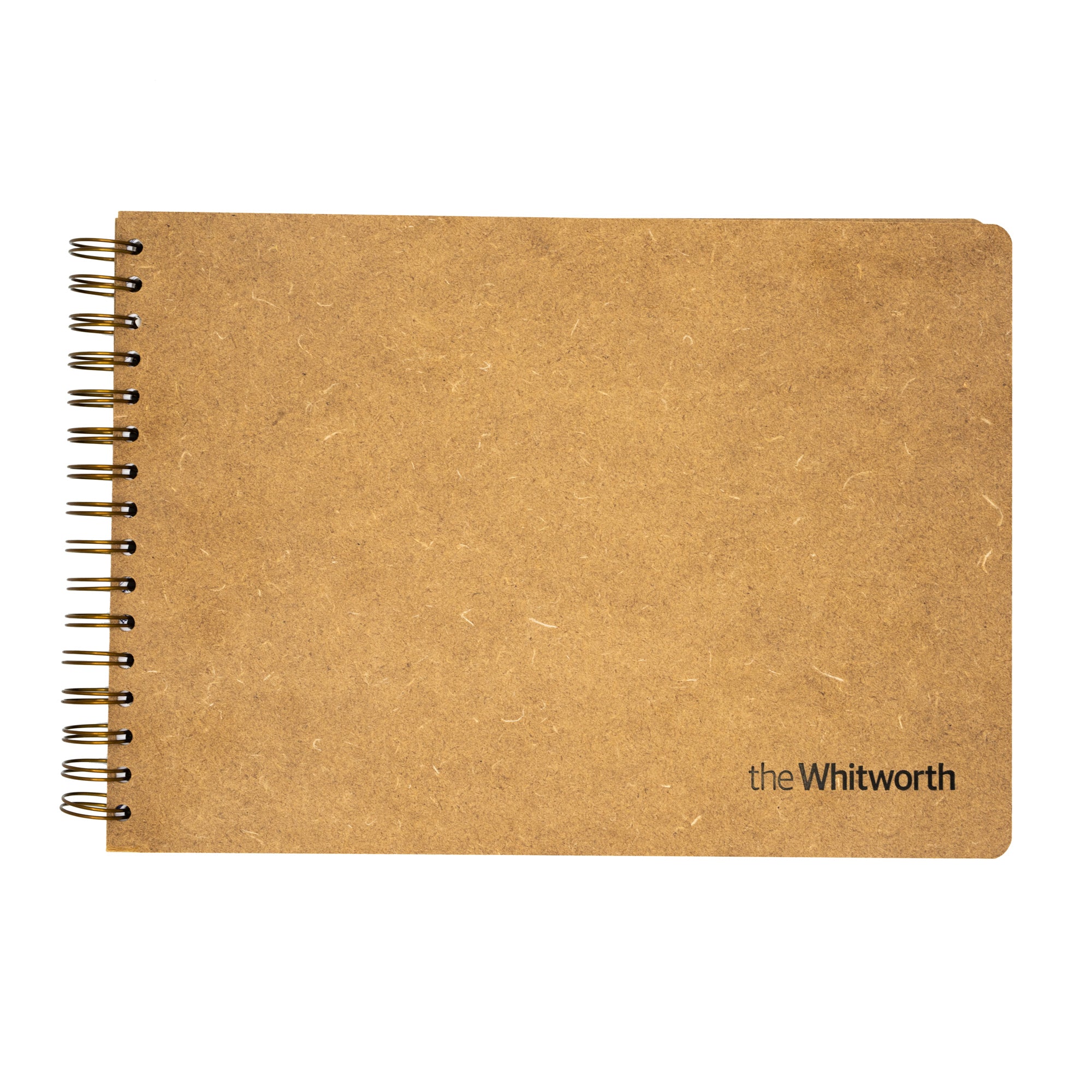Brown sketchbook with the Whitworth branding in the bottom right corner of the front cover