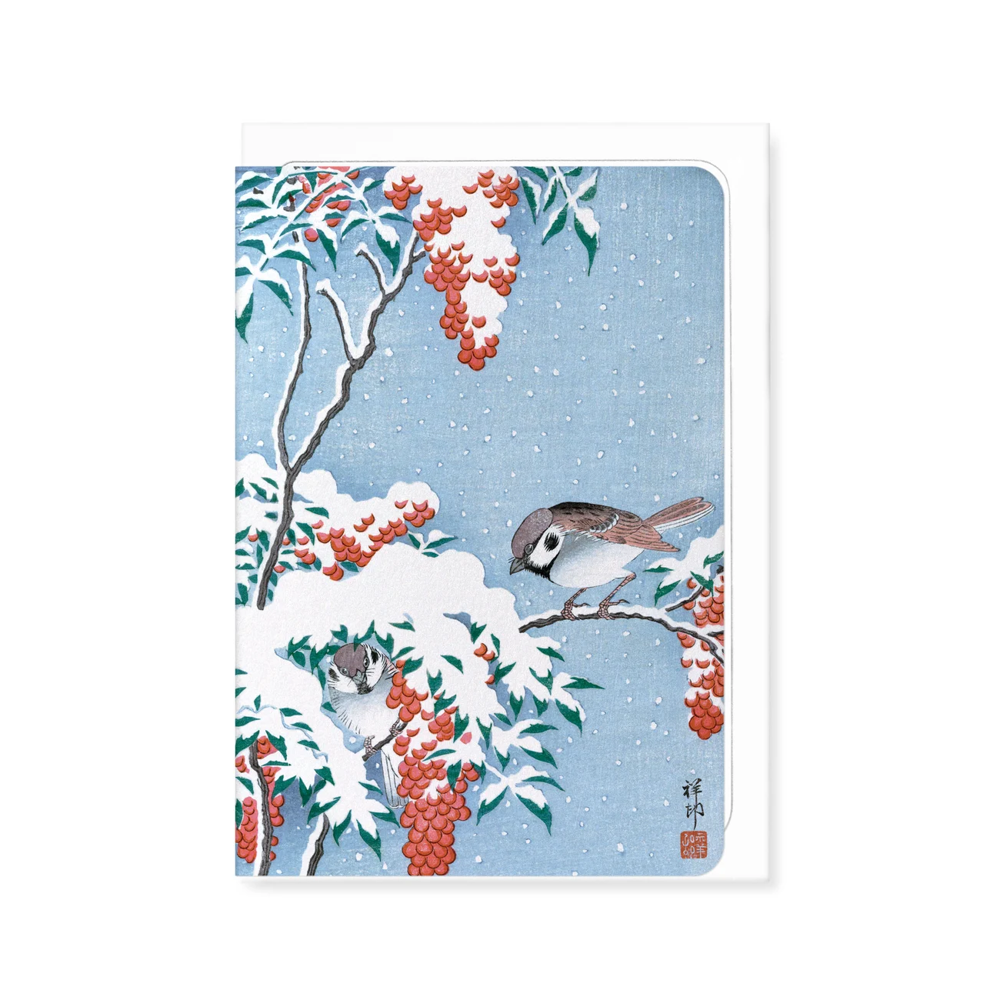 Sparrows on Nandina Greetings Card