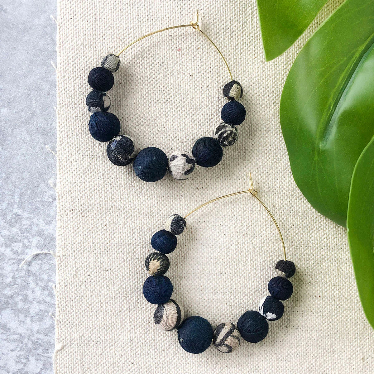 Fair Trade Kantha Indigo Graduated Hoops