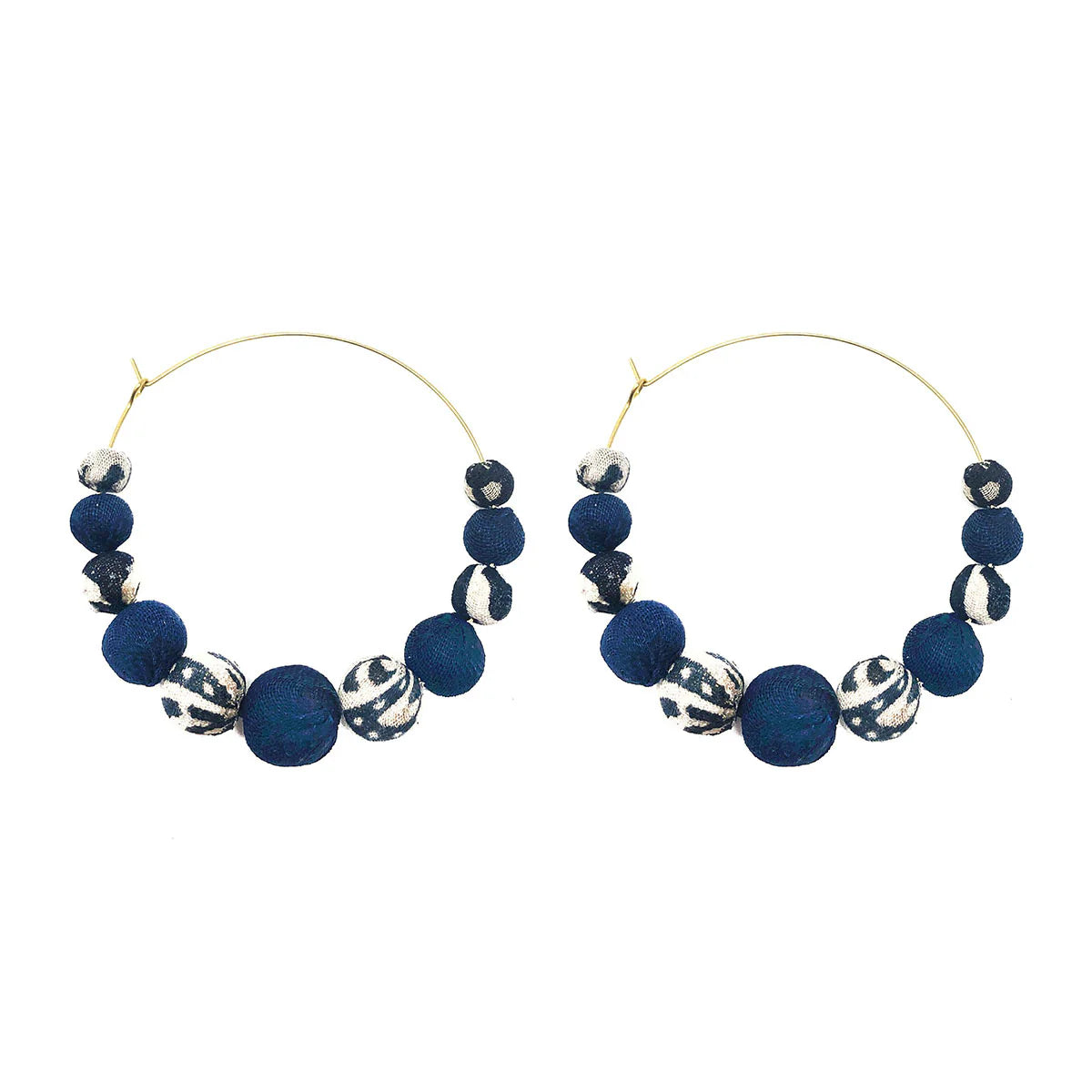 Fair Trade Kantha Indigo Graduated Hoops
