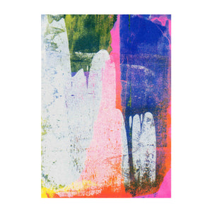 Multicoloured abstract risograph print against a white background