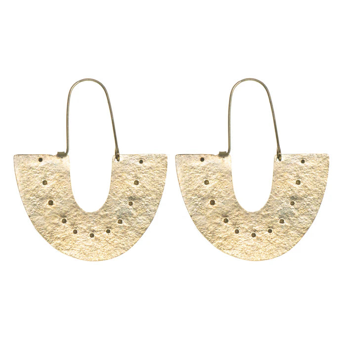 Arch hoop earrings made from hammered brass