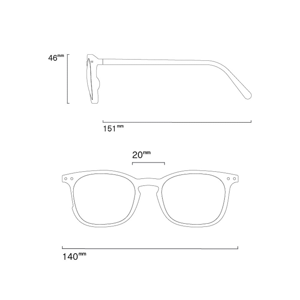 Product dimensions for reading glasses.