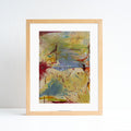 Framed abstract print with a wooden frame on a white background
