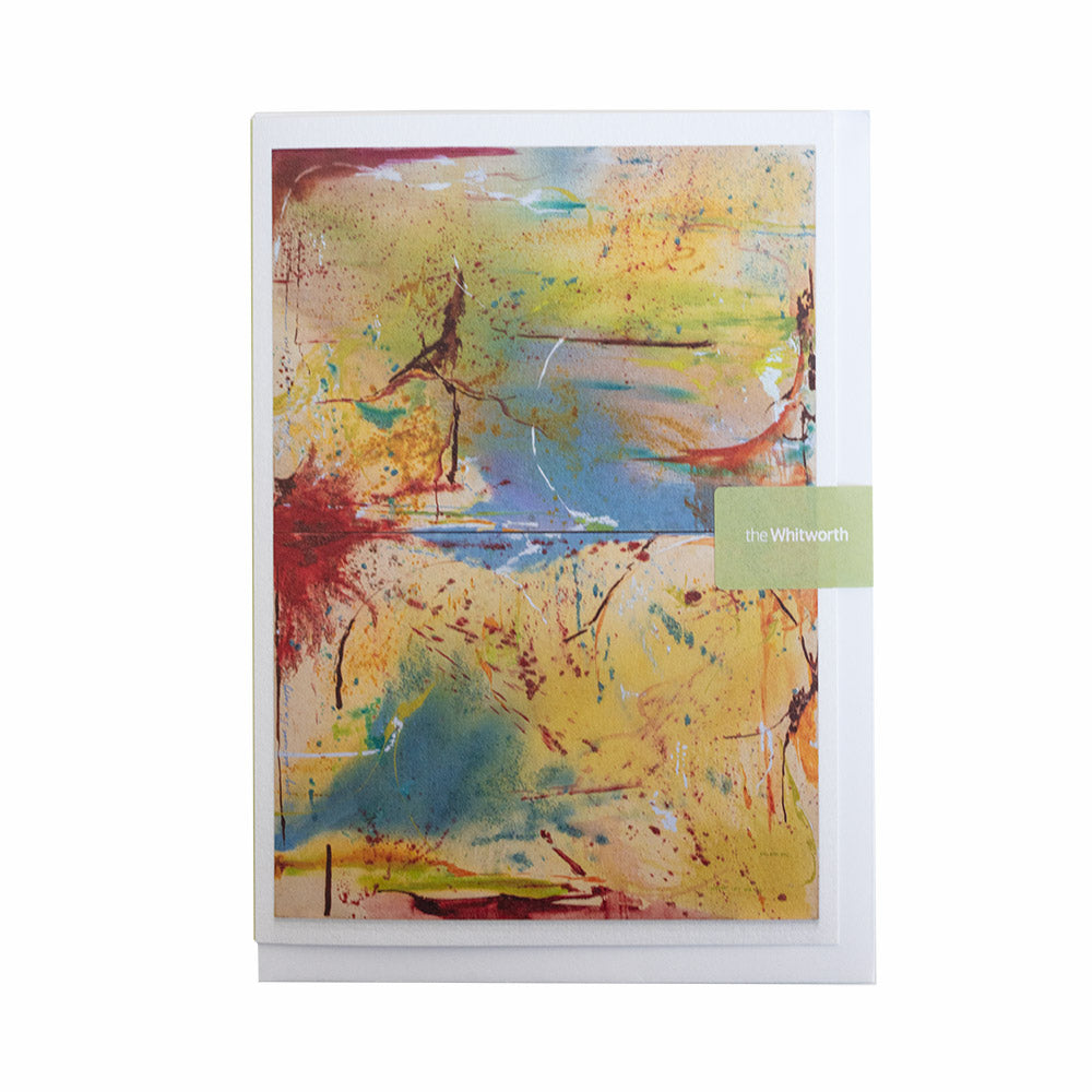 Abstract greetings card with splashes of colour on a white background