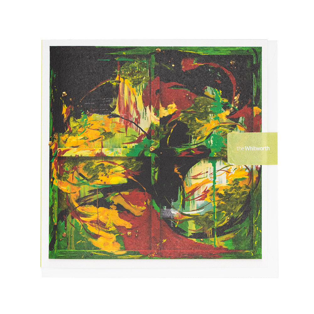 Abstract art greetings card with vibrant colours on a white background