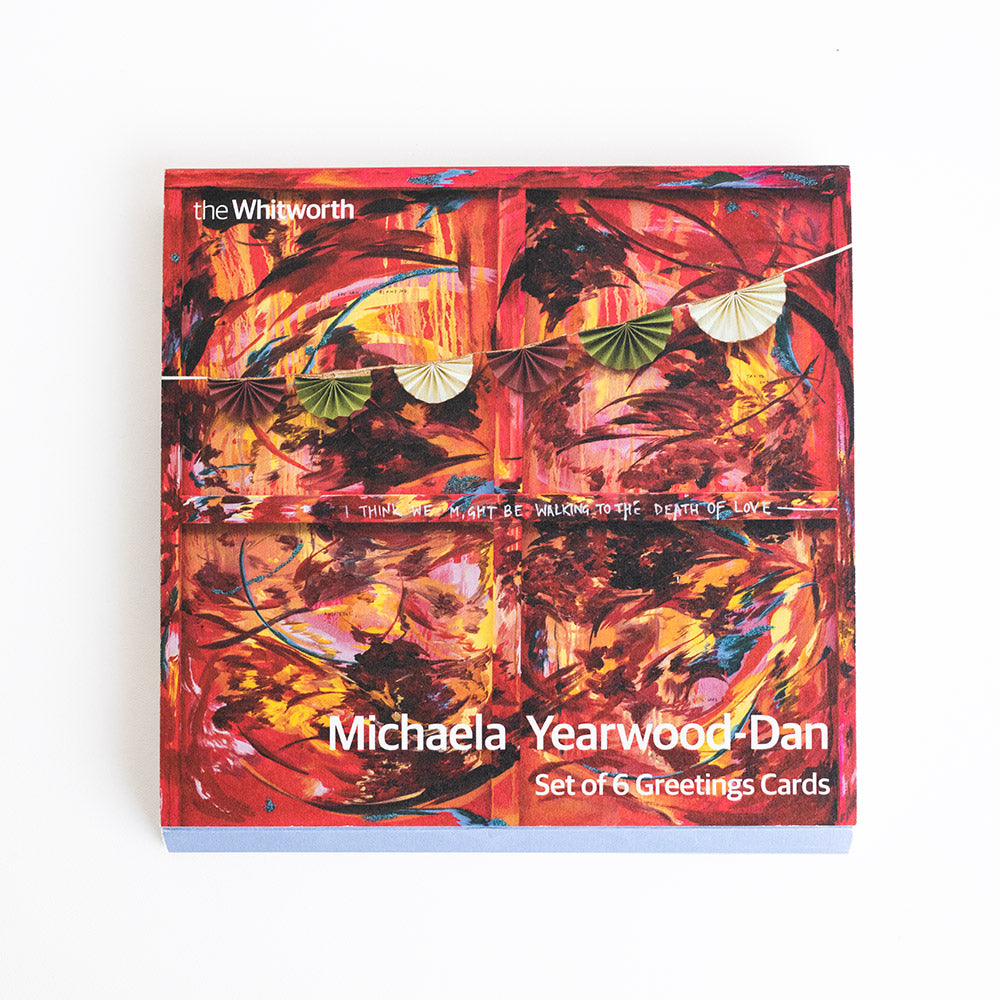 Set of 6 greeting cards by Michaela Yearwood Dan with abstract design cover and 'The Whitworth' branding.