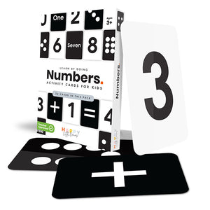 Numbers flashcards - white background. Featuring Happy Little Doers branding.