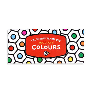 Packaging of Odd Goose Colouring Pencil Set with geometric design and colorful circles.