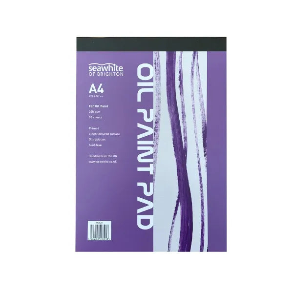 Oil paint pad with purple cover and product information