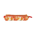 THin pencil case featuring an orange red pattern of Cranes and flowers