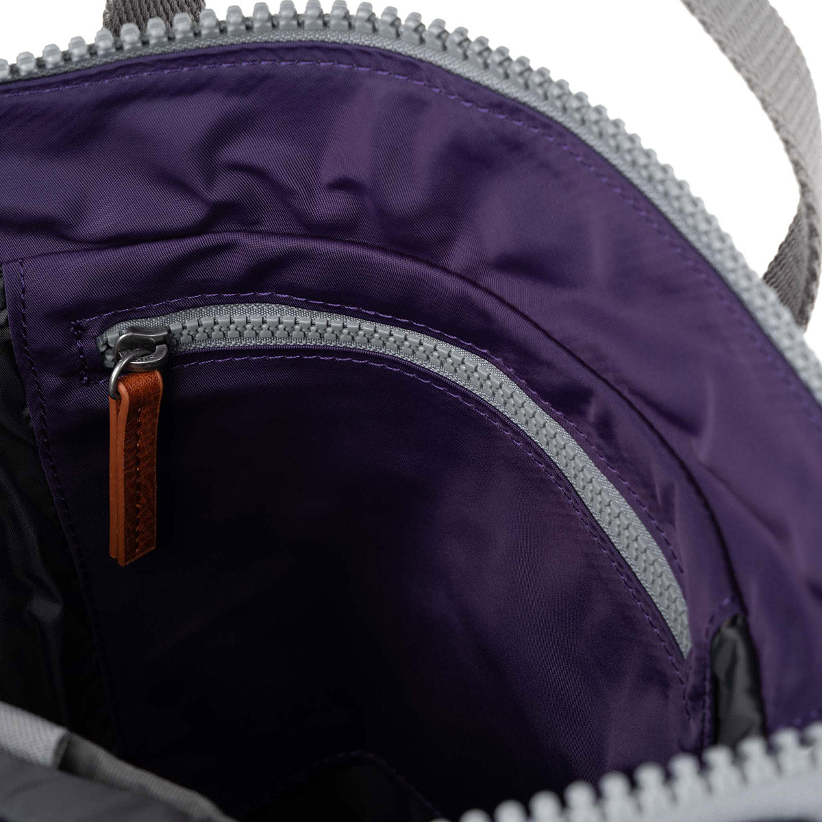 Close up of inside of bag's inside zip pocket.