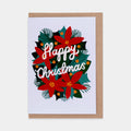 Christmas card with happy christmas at the centre, and festive foliage surrounding the text