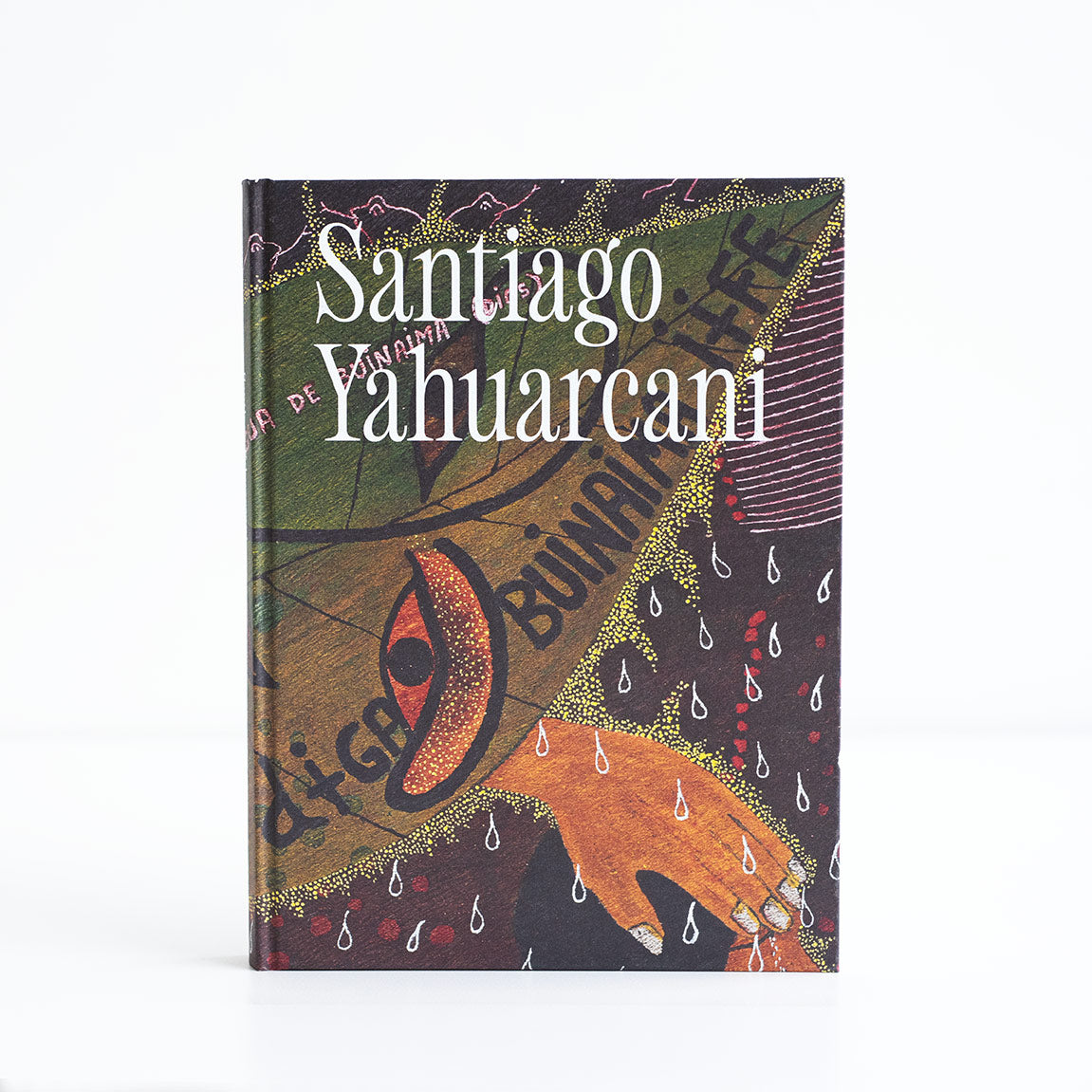 Exhibition catalogue for Santiago Yahuarcani exhibition, featuring a detail of one of his paintings