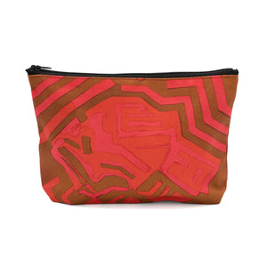 Cosmetics bag featuring a red and pink design by Shirley Craven