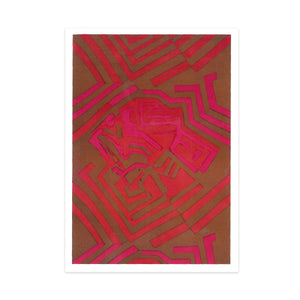 Greetings card featuring a pink and red geometric design by Shirley Craven.